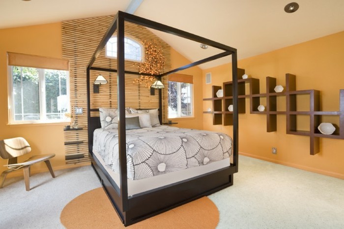 fal színe arany-elegáns-és kényelmes ágy-in-a-nagy-hálószoba