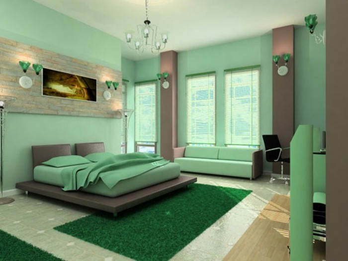 χρώμα του τοίχου πράσινο-αποτελεσματική πλήρους μοντέλο υπνοδωματίων