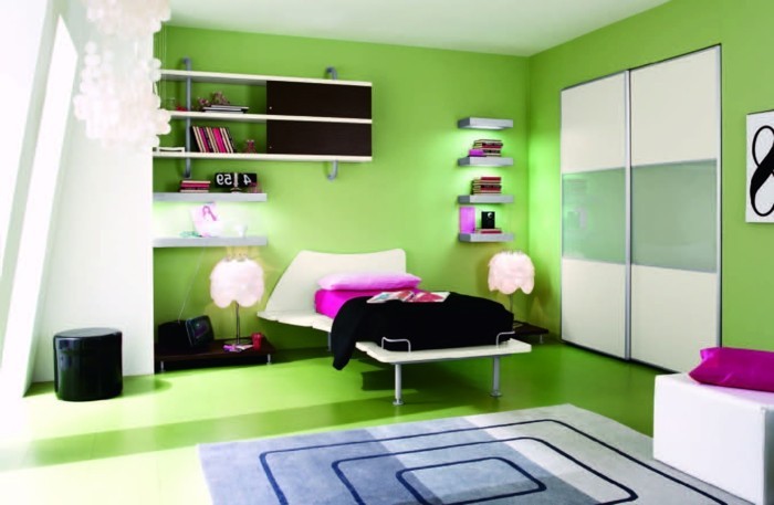 χρώμα του τοίχου πράσινο-δημιουργικό-υπνοδωμάτιο-εξοπλίσει δυνατά-αποχρώσεις