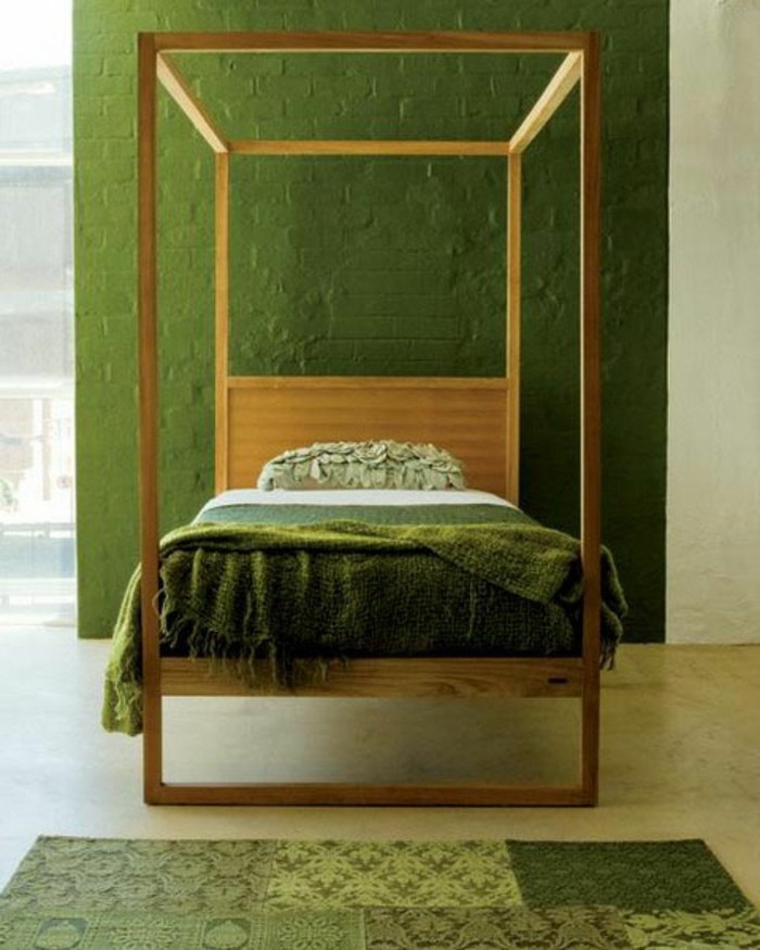 χρώμα του τοίχου πράσινο όμορφο μοντέλο υπνοδωματίων κομψό κρεβάτι