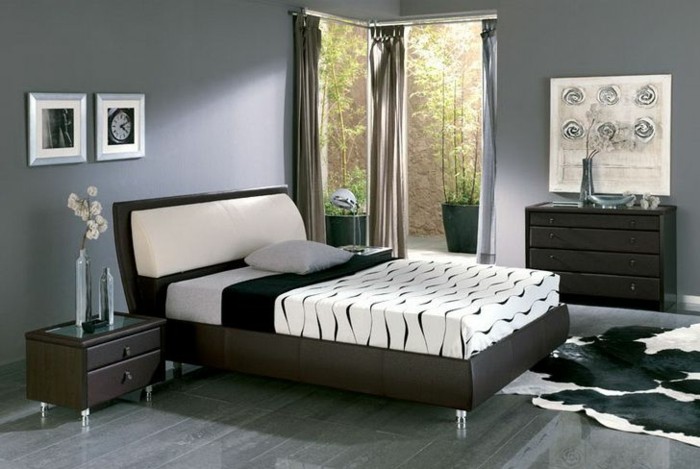 χρώμα τοίχου και γκρι-ελκυστικό μοντέλο-υπνοδωμάτιο-άνετο κρεβάτι
