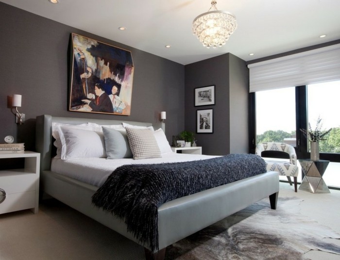 χρώμα τοίχου και γκρι-καινοτόμο μοντέλο-υπνοδωμάτιο-εικόνα-on-the-κρεβάτι