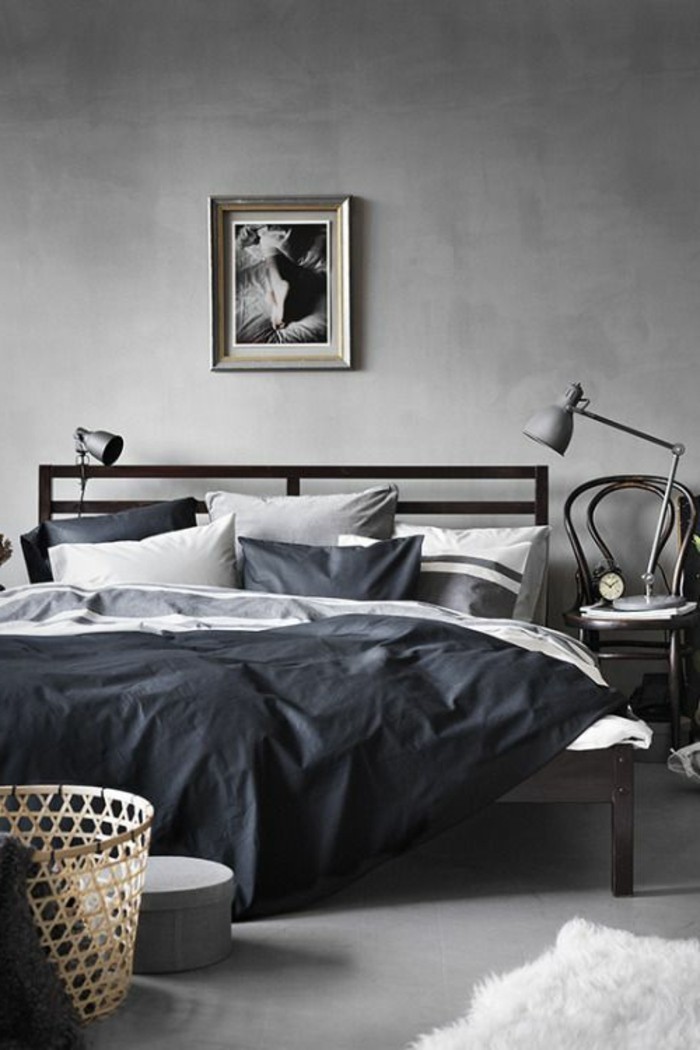 la couleur des murs et gris-unique-chambre-design-lit confortable