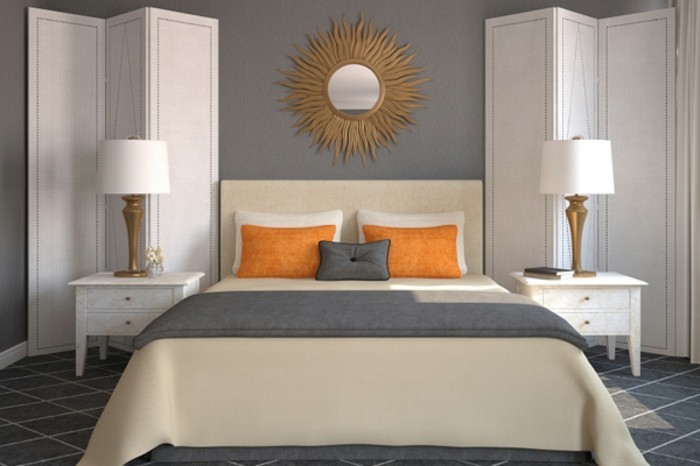 mur couleur bleu-belle-3D-modèle-chambre-rouge-oreillers-on-the-lits