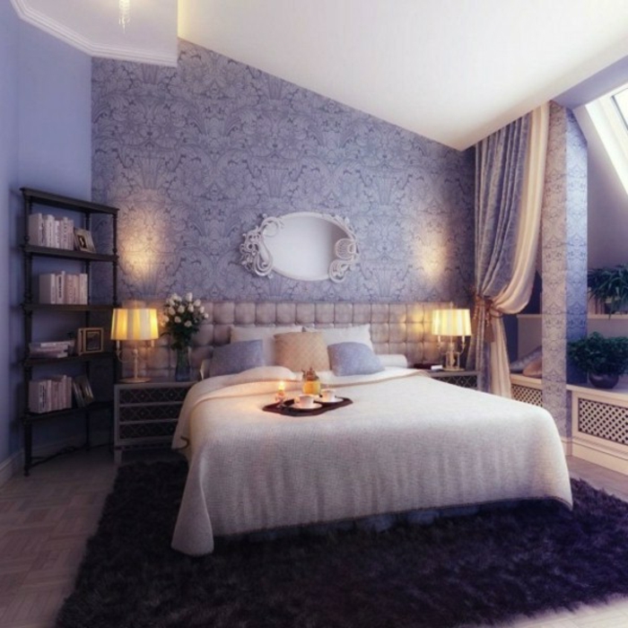 pared de color lavanda-hermosa-dormitorio-salón-interesante diseño de la habitación