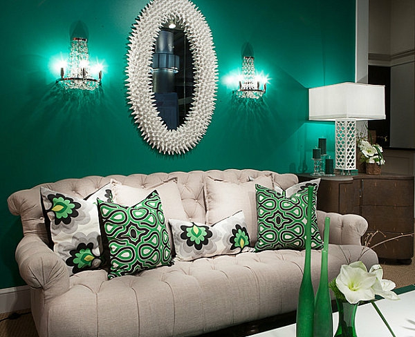 seinän väri-minttu-Tyylikäs-olohuone-in-Emerald-gree