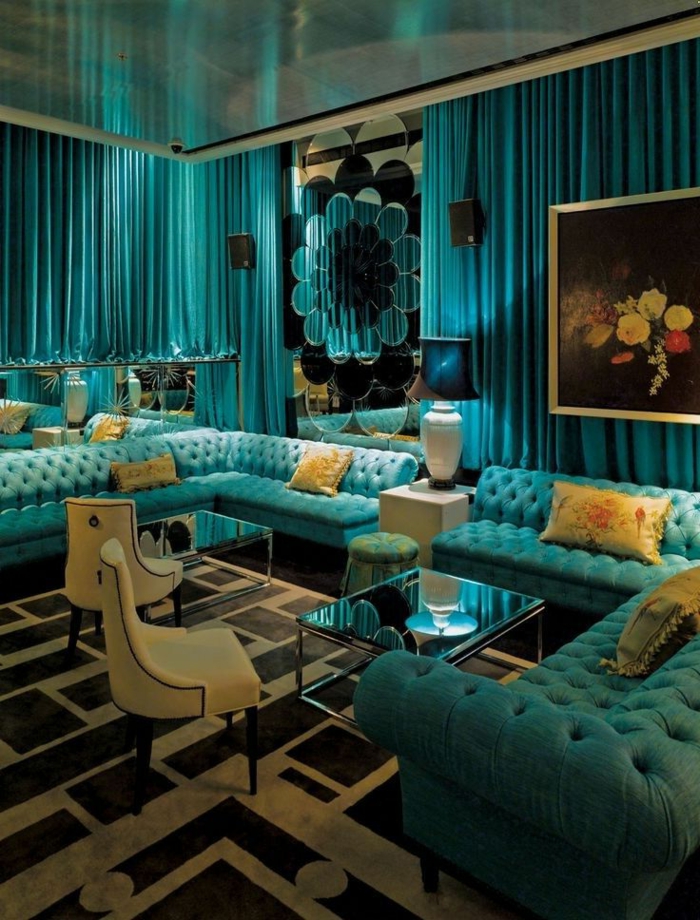 paleta de color de la pared-turquesa-en-sala de estar