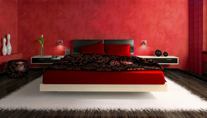 pared de color rojo-interesante de la pared de color dormitorio
