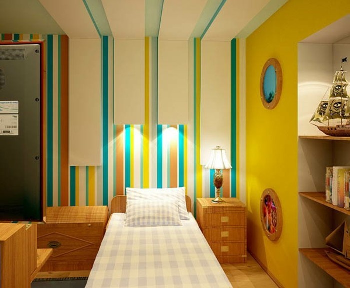 χρώμα του τοίχου τιρκουάζ-μοναδική-bedroom-με-μοντέρνο σχεδιασμό