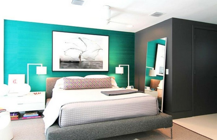 χρώμα του τοίχου τιρκουάζ-κομψό μοντέλο-υπνοδωμάτιο-super-design