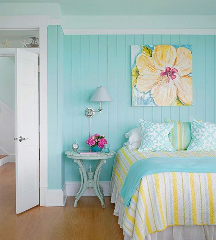 mur turquoise créatif mur couleur design en chambres