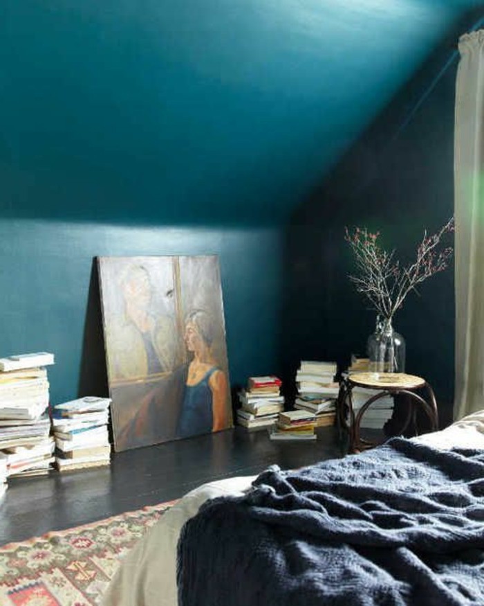 seinän väri turkoosi-hyvin-mukava-malli makuuhuoneen moderni-ilmeen