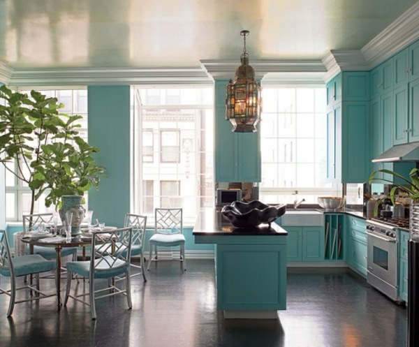 couleur murale conception turquoise et turquoise-meubles-cuisine