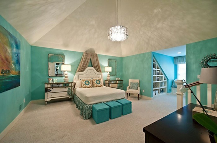 mur chambre-design-couleur turquoise unikales
