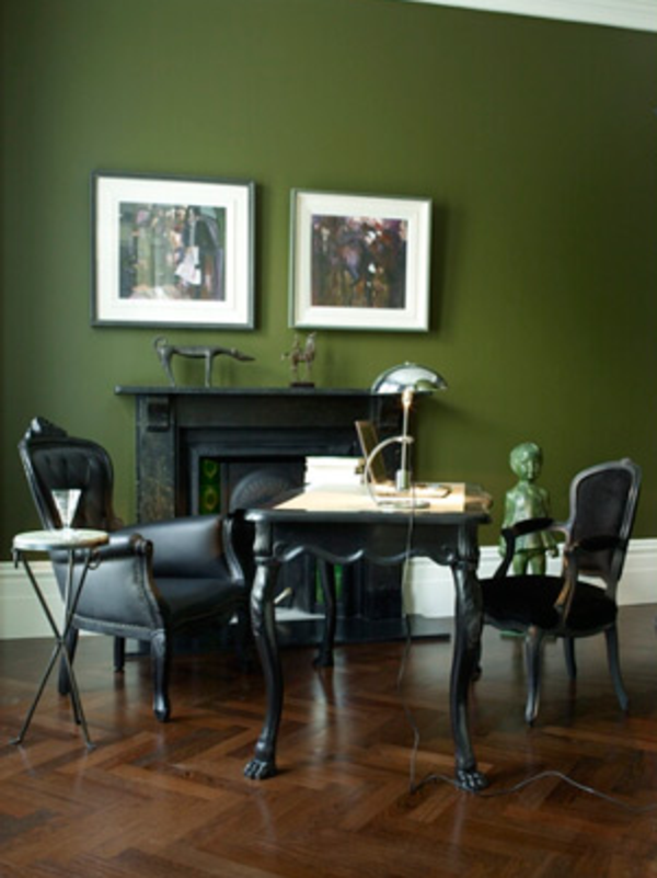墙壁颜色趋势 - 绿色墙 - 带图片 - 黑色家具