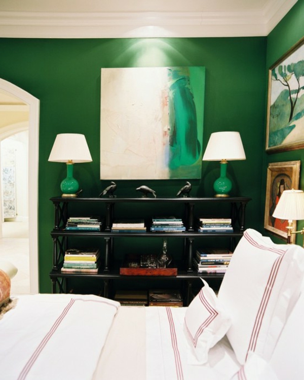 墙壁 - 色彩 - 创意 - 卧室 - 绿色 - 白色和绿色两盏灯