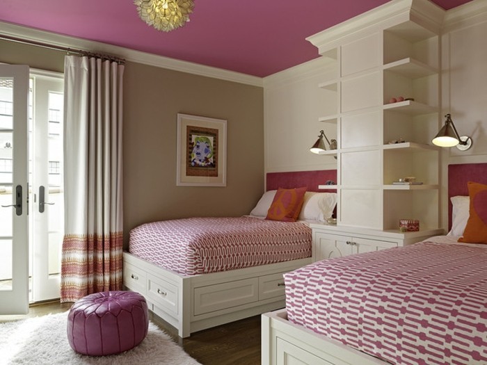 mur idées de couleur-créatif-modèle-chambre-rose-nuancée