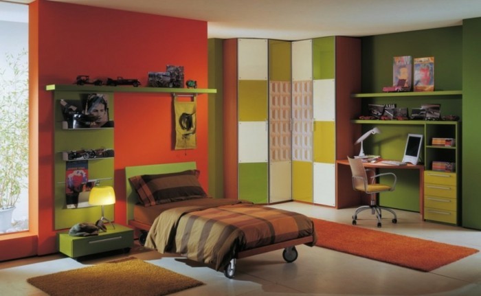 mur design avec couleur rouge-chambre-avec-une-design moderne