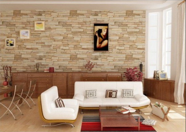 mur, papier-in-living-as-a-brique mur et de plancher de bois
