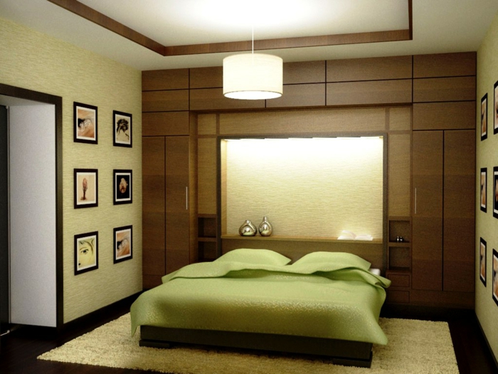 combinaciones wanfarben pared marrón-verde-camas y