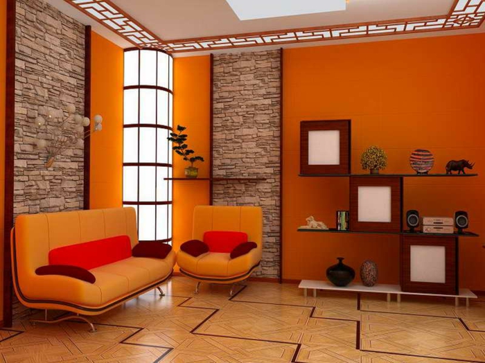 se combinan los colores: sala de estar naranja