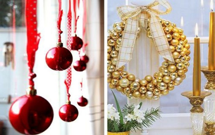 weihnachtsdeko-חלון ושתיים תמונות מרהיבות של תלוי-כדורים אדומים