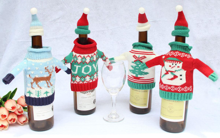 सजाने वाली शराब की बोतलें, बुनाई, क्रिसमस स्वेटर, डाय कल्पना, क्रिसमस उपहार