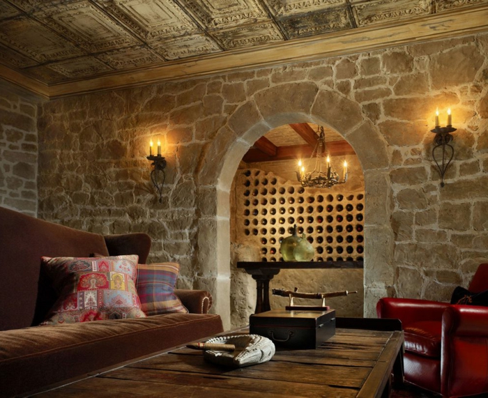 יין מתלה עץ עצמי לבנות קיר שלם עבור מתלה יין להשתמש פינקה סגנון mediteranien ספרדית בסגנון