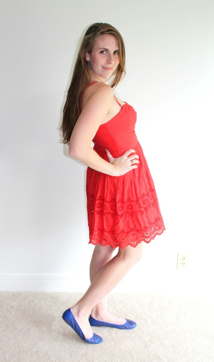 amely cipő-to-vörös estélyi ruha hétköznapi look-nyáron csipke-piros-kék-dress-lapos Damenschuhe