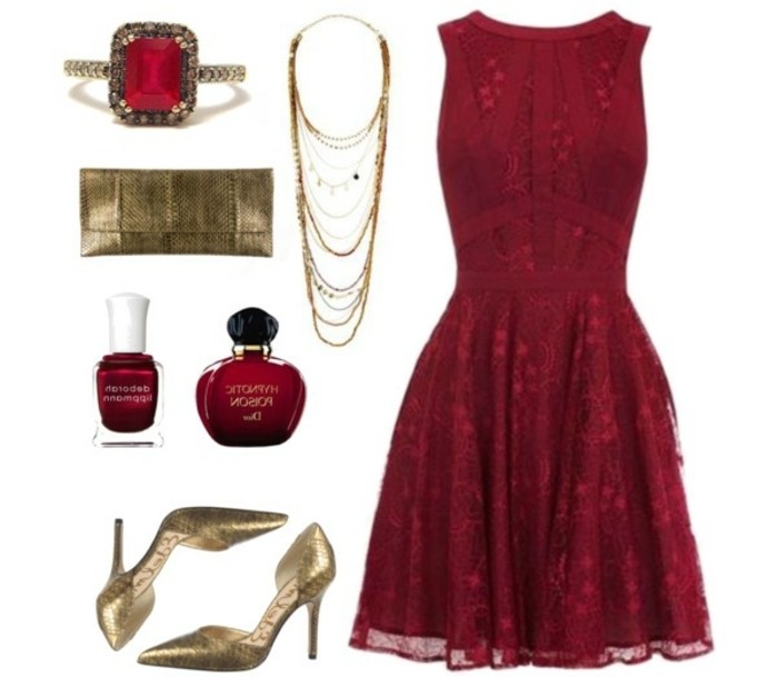 ami cipő-színes-piros-piros ruha-arany-für-klasszikus elegáns megjelenés-on-a-party-top-dress