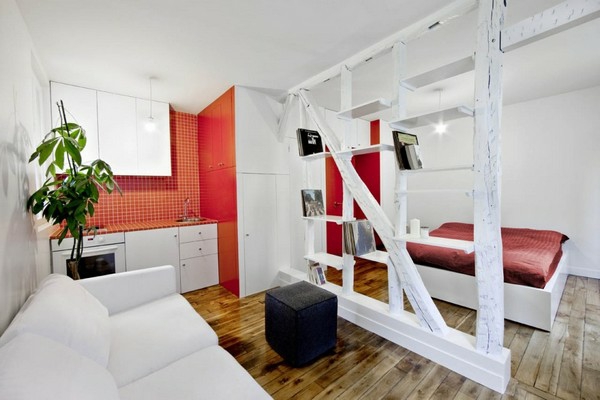 lakás-a-kis-apartman-hálószoba-és-nappali-összehozza-piros és fehér