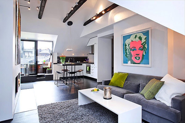 living-ideas-for-small-apartment-living-room-in-skandináv stílusú-érdekes kép a falon