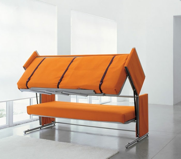 wohnideen-कमरे में रहने वाले नारंगी सोफे बिस्तरों धातु पैर