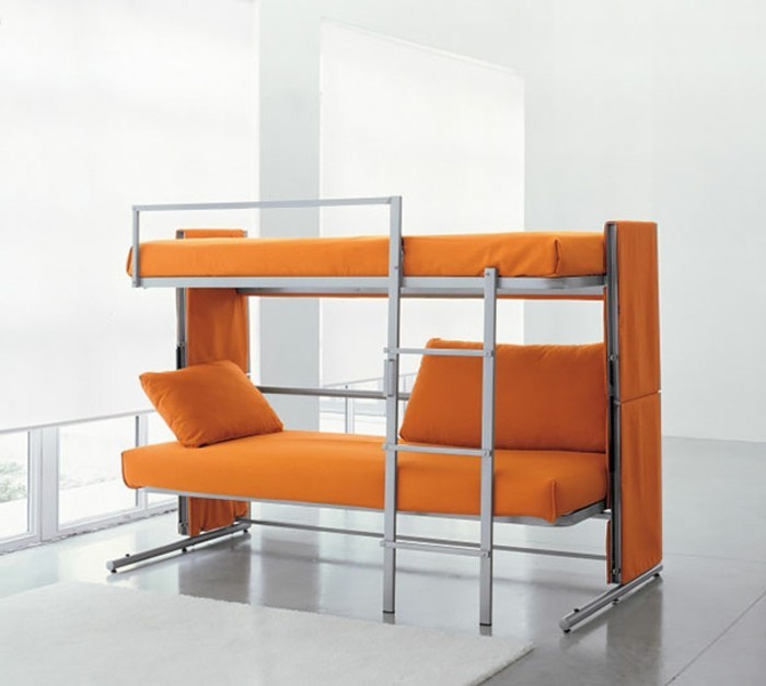 wohnideen-कमरे में रहने वाले दो मंजिला बिस्तर सोफे बिस्तरों उच्च तार धातु पैर