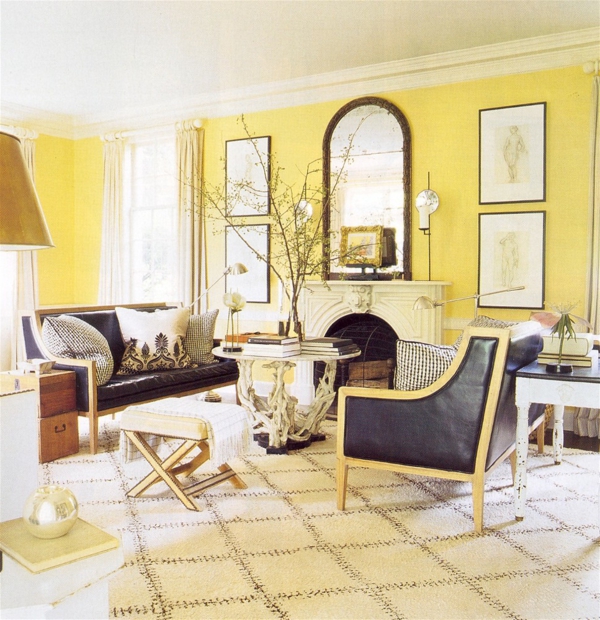 लिविंग रूम डिज़ाइन-इन-पीले