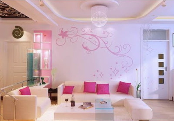 लिविंग रूम डिजाइन गुलाबी फिसल तकिया