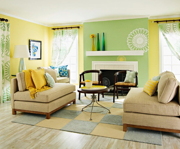客厅的色彩设计 - 黄 - 绿组合地毯