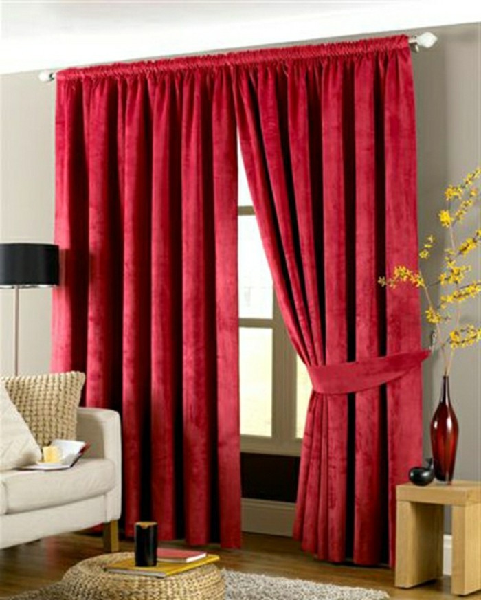 客厅，窗帘的想法，和窗帘-的绒皇红