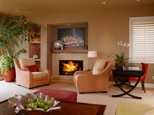 living-with-a-fireplace-and-warm-wall paint, ambiance feutrée