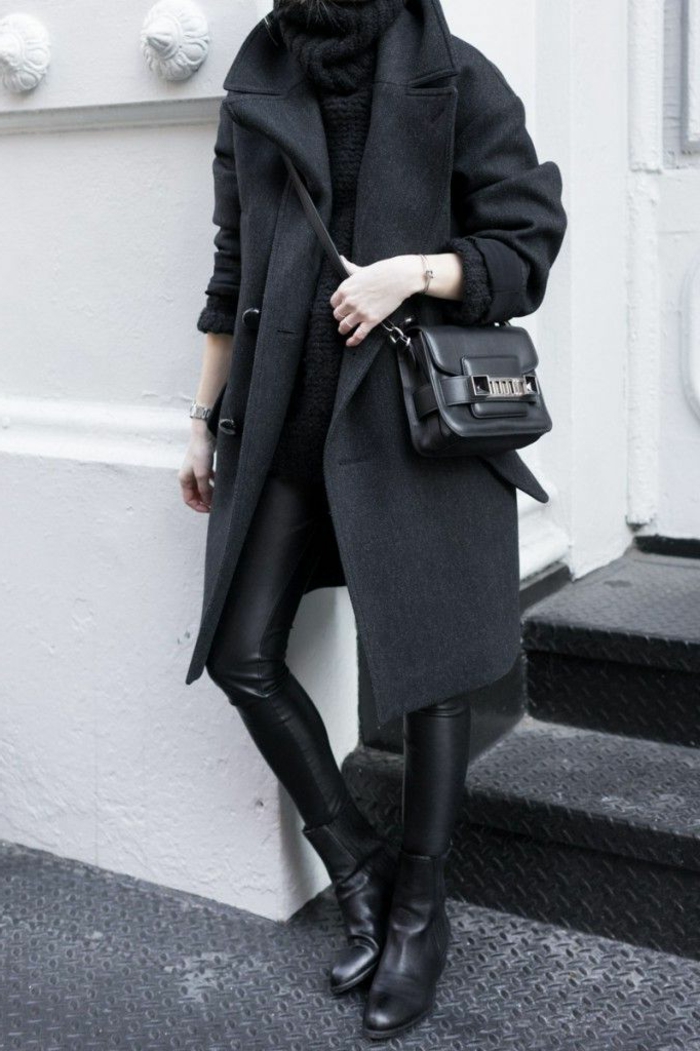 πουλόβερ κολάν-μαύρο μαλλί παλτό κυρίες