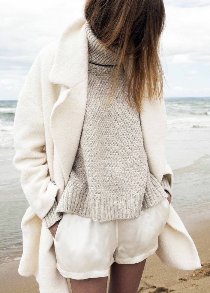 vuna kaput ženske džemper kratkim hlačama plaža
