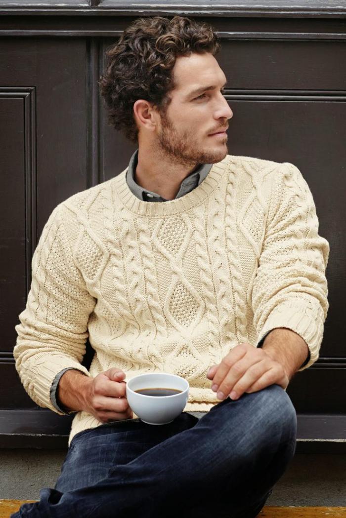jeans tricot fine couleur crème pour hommes knitwear