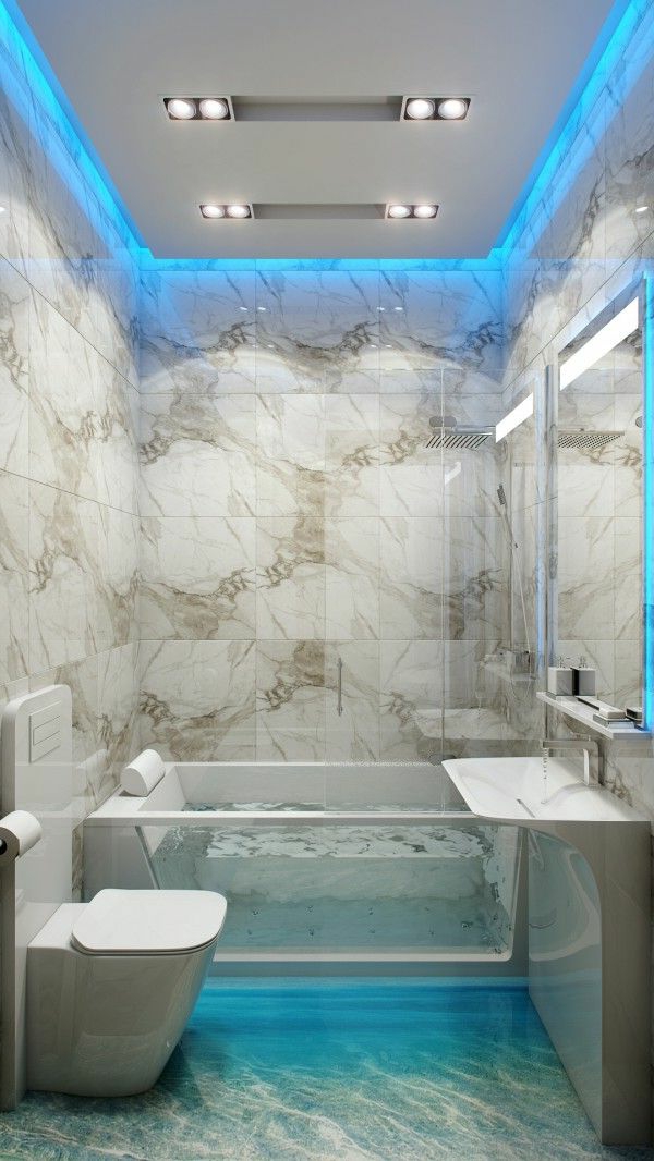 אורות-ב-כחול-מודרני תקרה נפלאה העיצוב בחדר אמבטיה