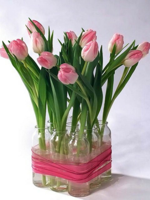 Decoración-with-pink-tulipanes maravillosa mesa