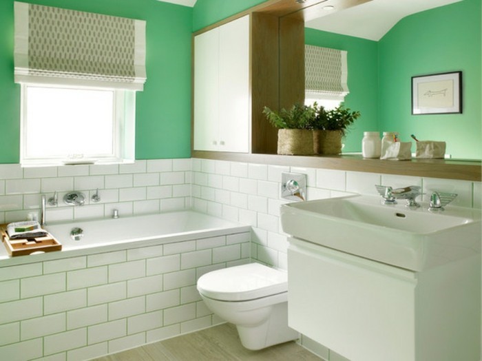 美丽的小浴室，树立绿色，墙壁