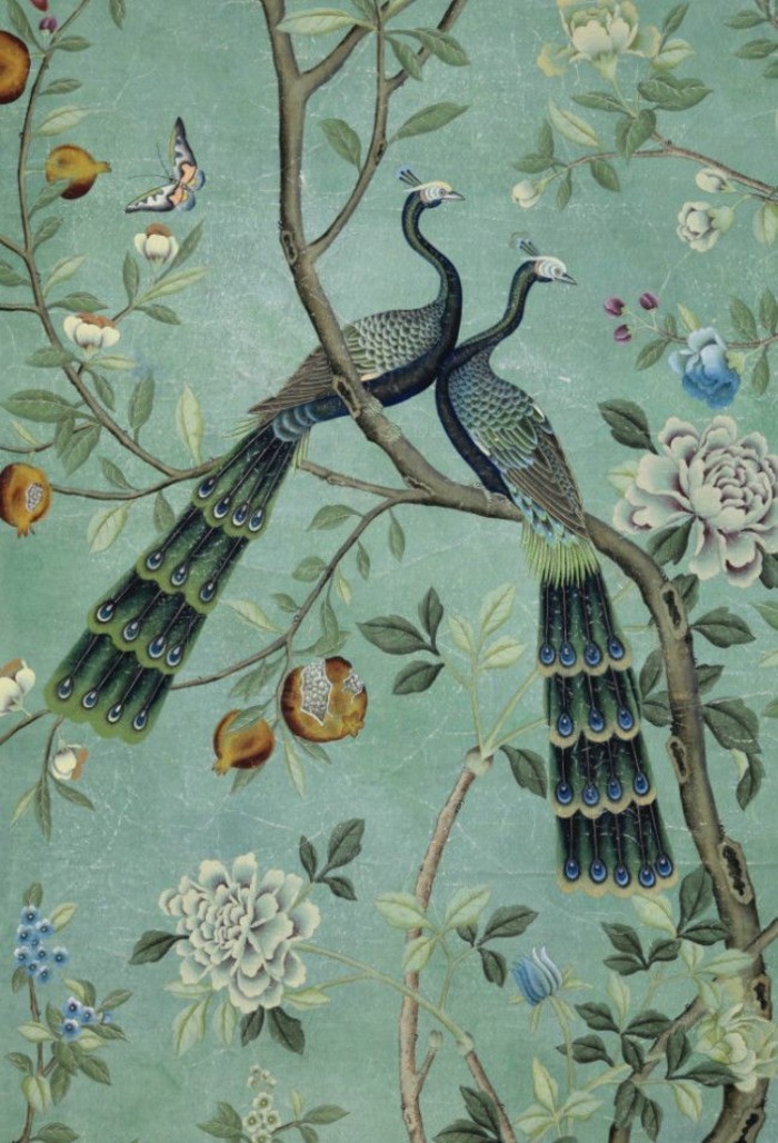 kaunis-tapetti-suunnittelu-luonnollinen kuva Linnut Flower turkoosi taustakuva