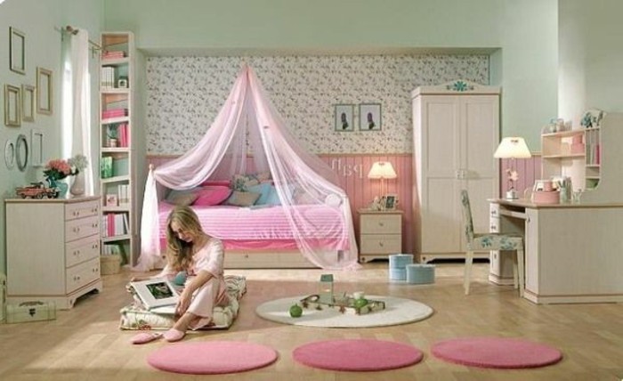 कक्ष-सजाने-सुझावों-आधुनिक madchenzimmer-साथ-एक-राजकुमारी बिस्तर