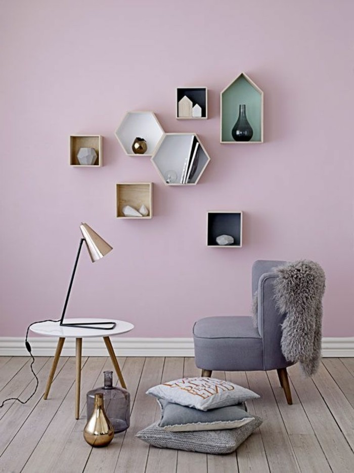 बेडरूम पेंट-विचारों-गुलाबी-दीवार पर जोर