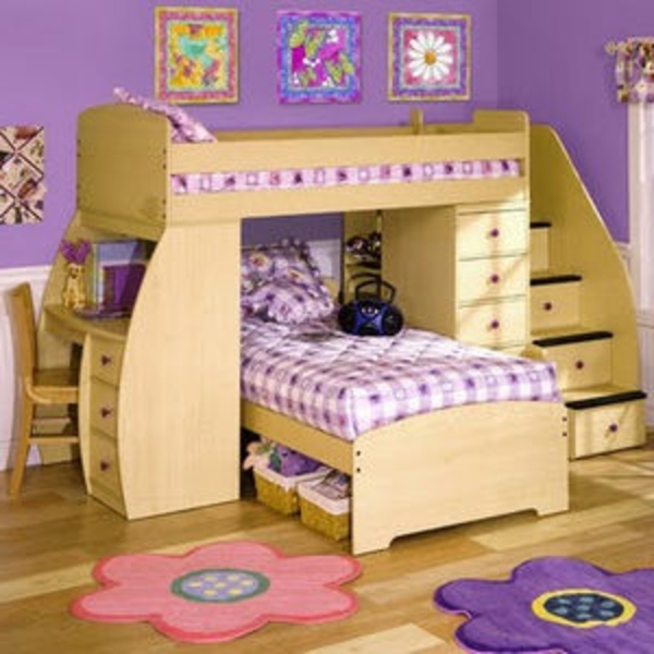 chambre-design-idées-pour-pratique-agréable-chambre d'enfant-coloré-murs-et-lit mezzanine