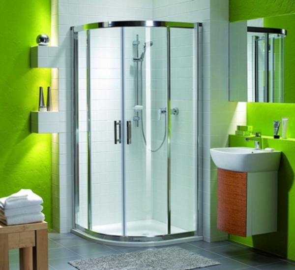 chambre design-idée salle de bain verte